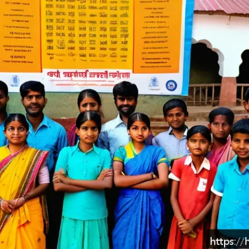 공공정책과 비영리조직의 협력 - A vibrant community scene in an Indian village setting, showing government officials and non-profit ...