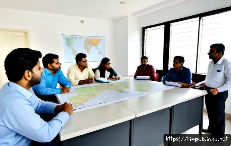 Home 17 공공정책 프로젝트 관리 - Photorealistic public policy project management meeting in a modern Indian municipal office, diverse...